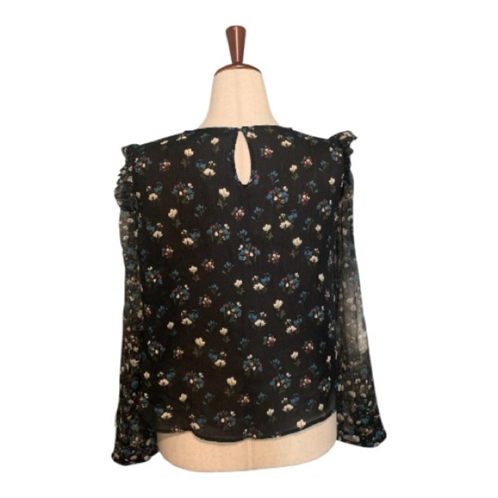 Dainty Zara Basic Floral Print Semi Sheer Boho Blouse Top Ruffled Size Large - Picture 3 of 11